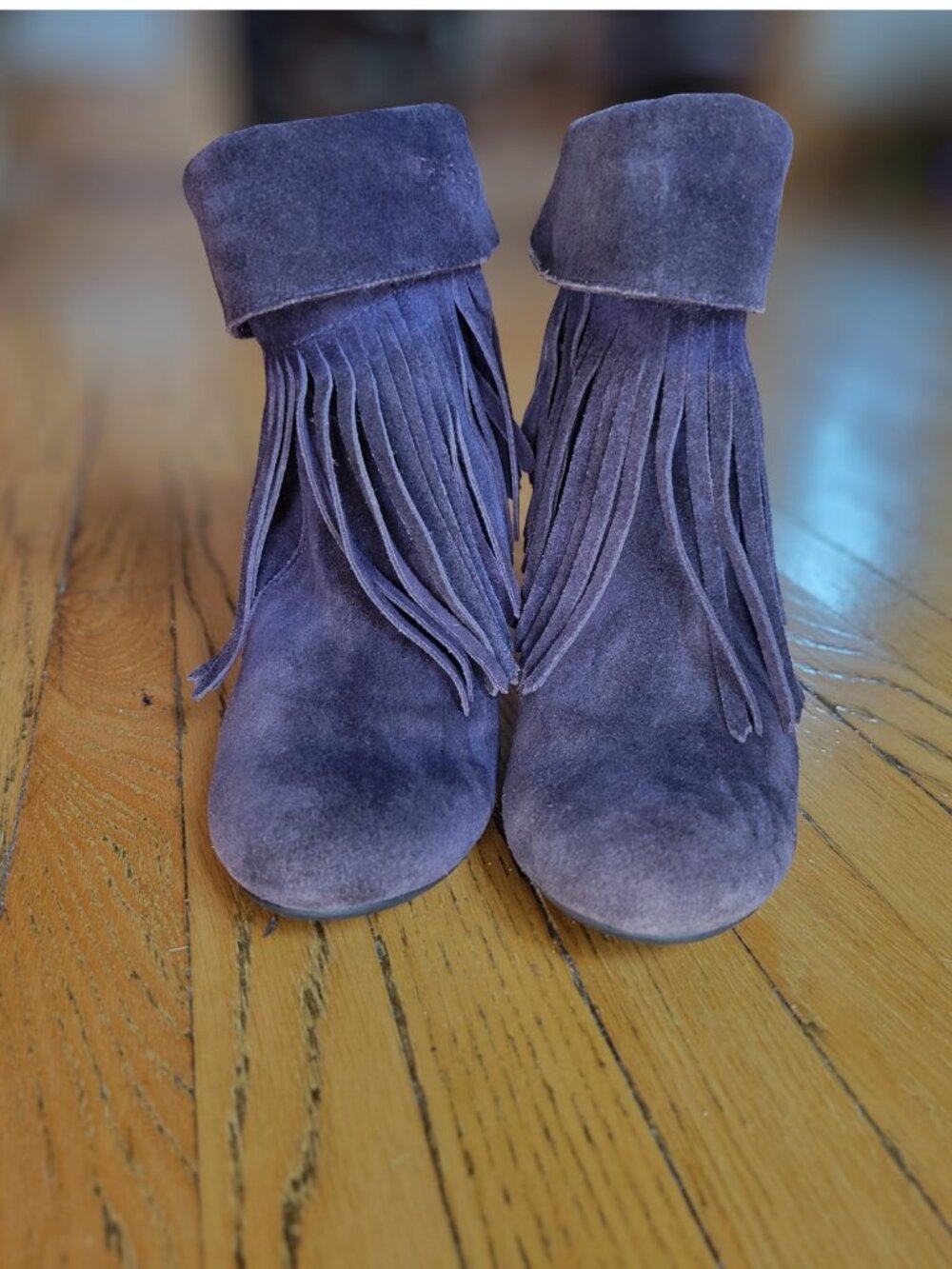 Tamaris Vintage Purple Suede 2-in-1 Fringe Ankle Boots Size EURO 37 / US 6.5